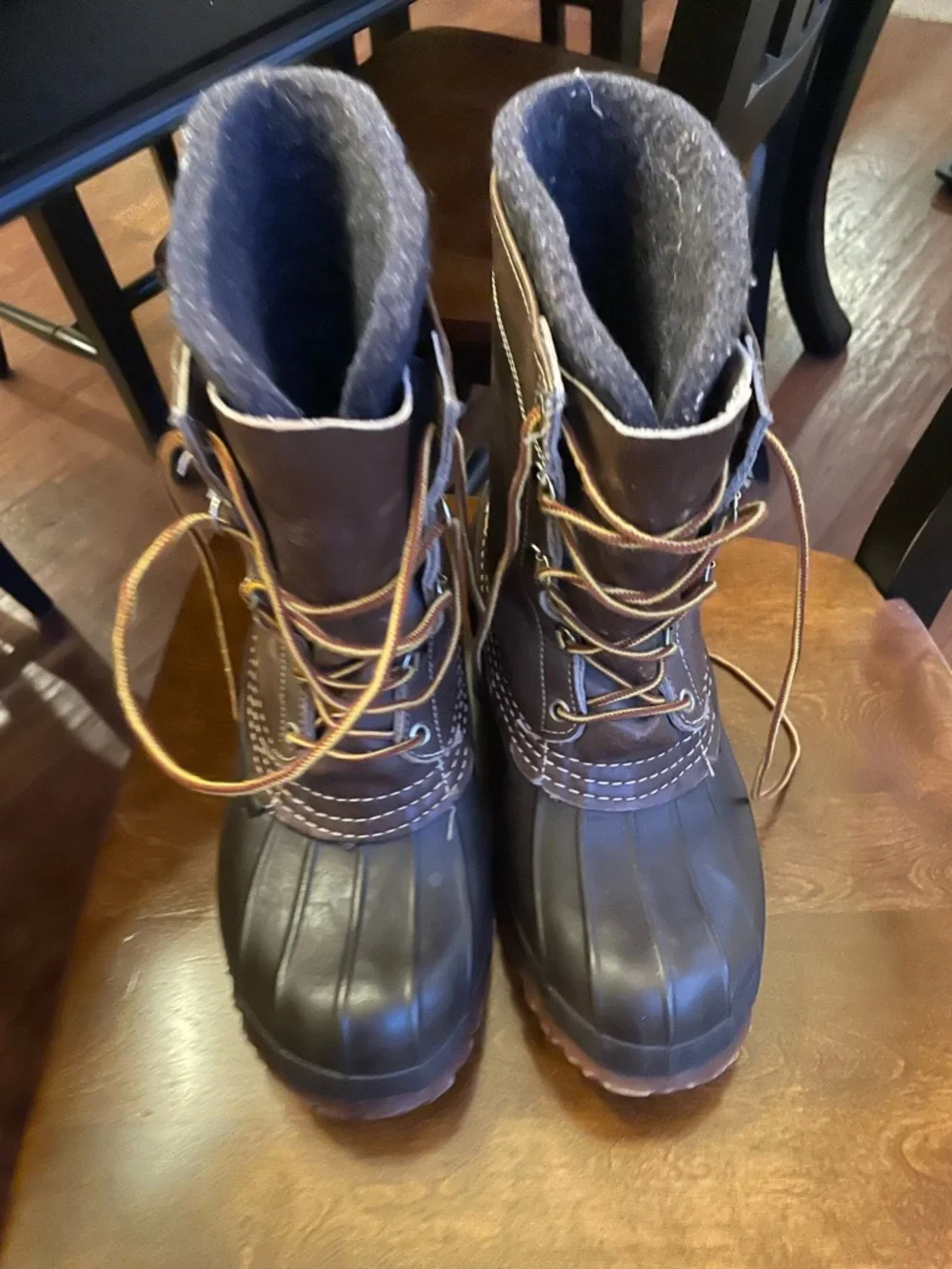 LL bean Maine Hunting Shoe Wool Lined Waterproof Duck Boots in Brown and Black 7